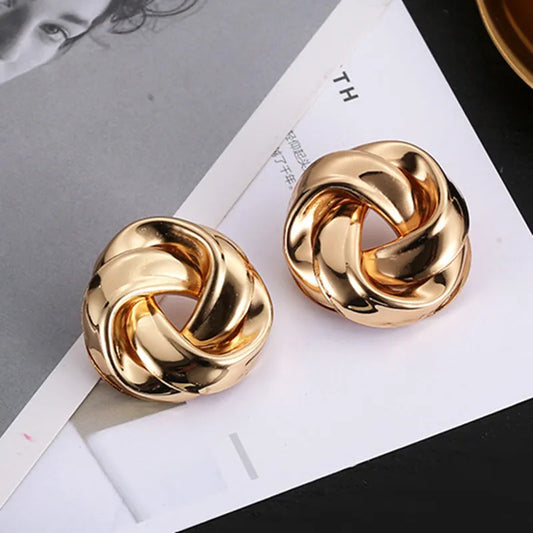 Big Vintage Metal Twisted Stud Earrings For Women Charm Gold Color Maxi Statement Spiral Whirlpool Earrings Jewelry