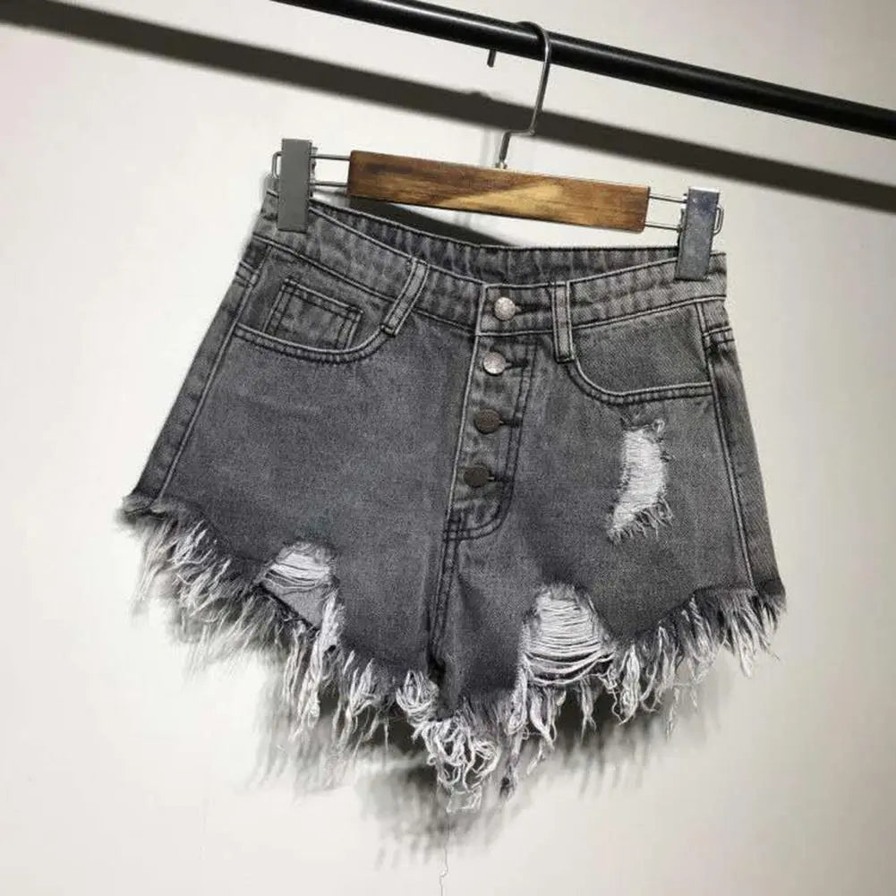 Chic and Distressed: Summer Denim Shorts for Women - Tassel Accents and Ripped Jeans Short for a Trendy Wardrobe Staple