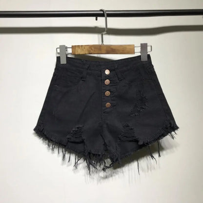Chic and Distressed: Summer Denim Shorts for Women - Tassel Accents and Ripped Jeans Short for a Trendy Wardrobe Staple