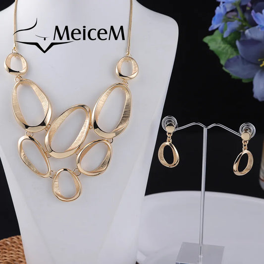 MeiceM 2024 Trendy OvaI  Alloy Chain Necklaces Set Classic Enamel Geometry Necklace Women's Chokers Necklaces for Girls Dress