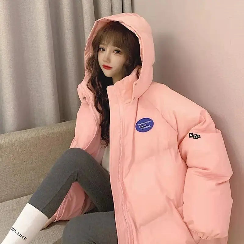 Oversized Fashion Parkas Purple Hooded Jacket Women's Winter 2023 Loose Cotton padded Student Coat Thicken Warm Outerwear Female