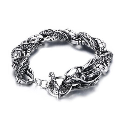 Ethnic Wind Dragon Bracelet Vintage Silver Plated Dragon Cuff Bangles Men's Motorcycle Riding Charm Jewelry Gift