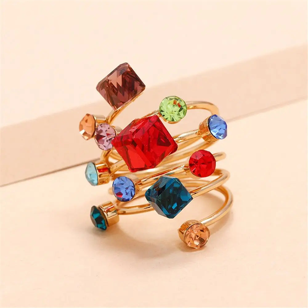 Trendy Metal Multi Stones Rings For Women Ladies Irregular Crystal Rhinestone Open Engagement Ring Luxury Oversized Jewelry Gift