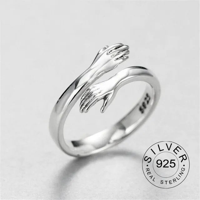 Anelli da dito in vero argento sterling 925 per le mani delle donne a forma di abbraccio Gioielleria raffinata alla moda aperti Anelli antichi regolabili