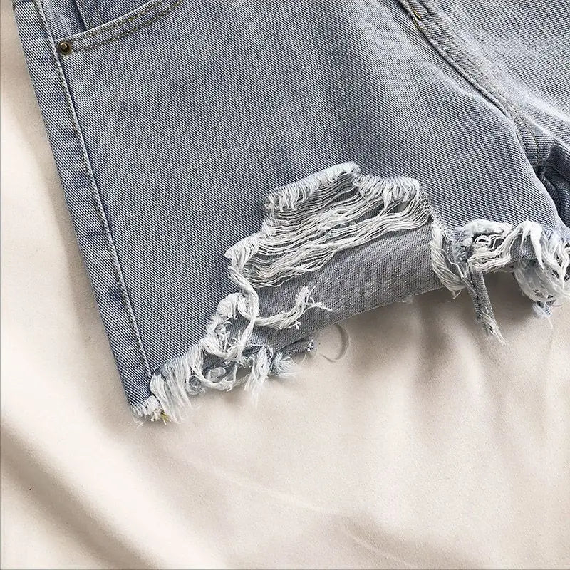 Women Wide Leg Hole Black Denim Shorts Casual Female Streetwear Loose Solid Color White Jeans Shorts Casual Female Shorts Loose Sri sampi