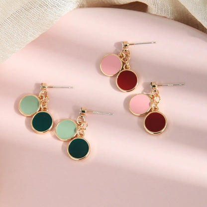 Fashion A/lloy Yellow Pink Green Leather Round Earrings Gold Color Crystal Drop Earrings For Woemn 2020 New Jewelry