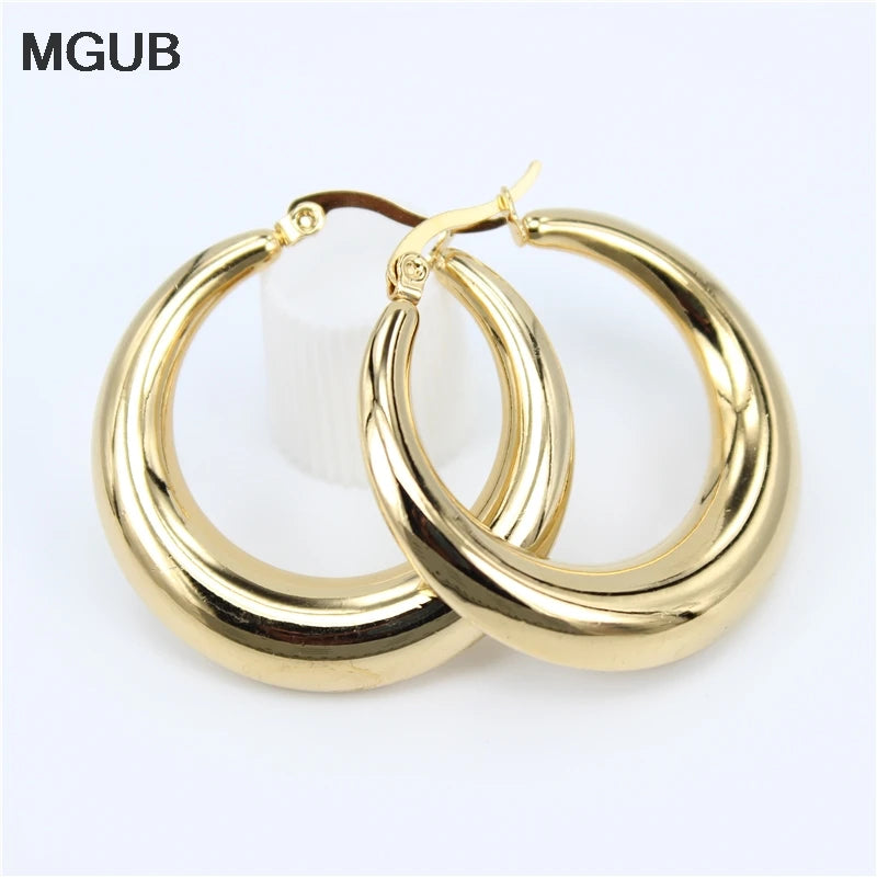 New Style 2022 Wholesale smooth Exquisite Big Circle Hoop Earrings for Women Girl Wedding Party Stainless Steel Jewelry SL020