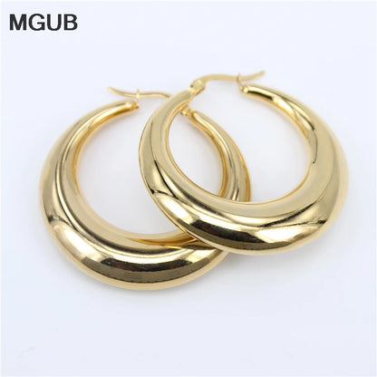 New Style 2022 Wholesale smooth Exquisite Big Circle Hoop Earrings for Women Girl Wedding Party Stainless Steel Jewelry SL020