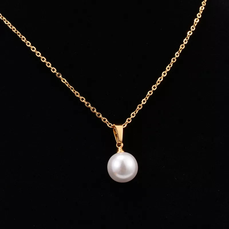 Stainless Steel Chain Pearl Necklace Pendant  Women Choker Jewelry Best Gift