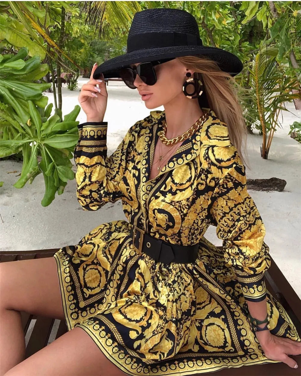 Retro Vintage Womens Boho Dress 2020 Spring Loose Long Sleeve Party A-Line Dress Ladies Sexy V-neck Swing Short Mini Dresses hot