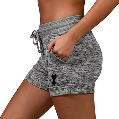 Summer Women's Shorts Back View Cat Printed Elastic Casual Sports Quick Drying Fitness Breathable Female Sweatpants Plus Size