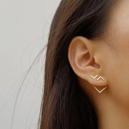 Minimalist Geometric Ear Jackets Front and Back Earrings for Women Girls Gold Color Dainty Square Ear Jackets Boho Jewelry