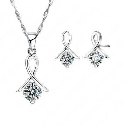 Nuovo set di moda per donna Collana con pendente in argento sterling 925 con croce CZ e orecchini a bottone di alta qualità