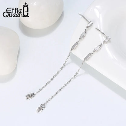 Effie Queen 925 Silver Chain Earring Texture Dangle Long Drop Earring With AAAA  Zircon Earring Jewelry Party Gift BE238