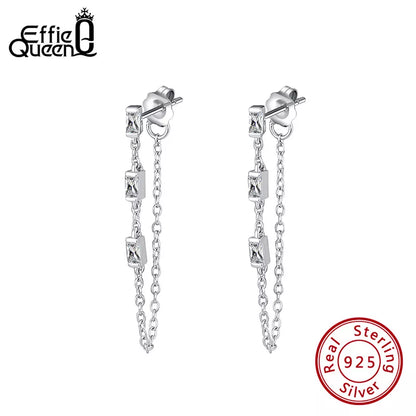 Effie Queen 925 Silver Chain Earring Texture Dangle Long Drop Earring With AAAA  Zircon Earring Jewelry Party Gift BE238