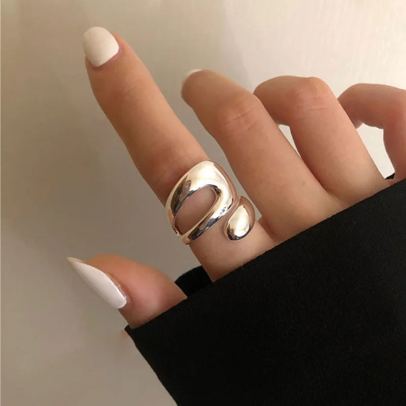 Minimalist Irregular Silver Color Rings For Women Fashion Creative Hollow Irregular Geometric Open Rings Party Jewelry Gifts