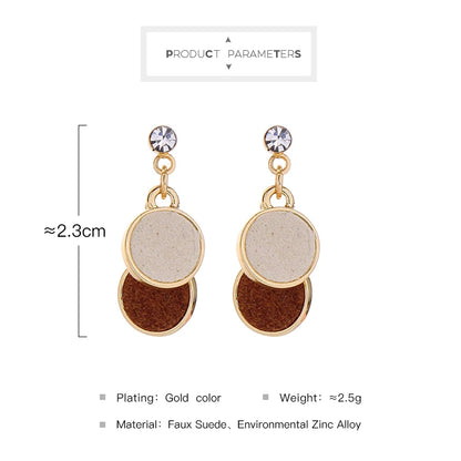 Fashion A/lloy Yellow Pink Green Leather Round Earrings Gold Color Crystal Drop Earrings For Woemn 2020 New Jewelry