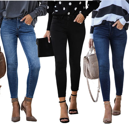 2021 Spring New Black and Blue Women Skinny Jeans Fashion Casual Slim Elastic Denim Pencil Pants Ankle-Length Jeans Top Quality