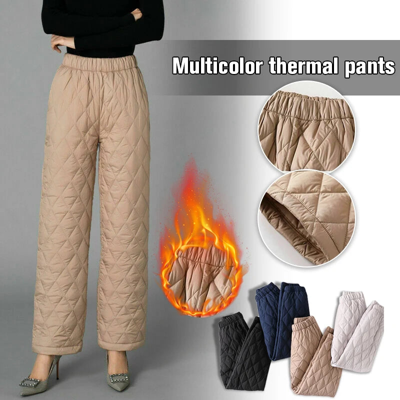 Women Winter Warm Down Cotton Pants Padded Quilted Trousers Elastic Waist Casual Trousers - Sri sampi