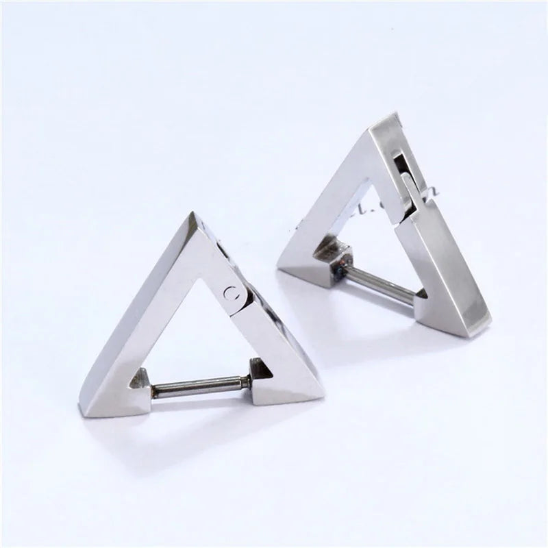 Rinhoo 1 Pcs Triangle Unisex Punk Rock Earrings Stainless Steel Women Men Stud Earring Pierced Push-Back Ear Plug Jewelry Gift