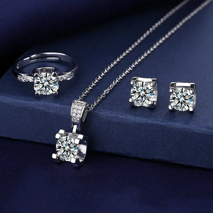 Set di gioielli con diamanti Moissanite testa di bue in argento sterling 925 anelli di nozze per feste orecchini collana per le donne set da sposa regalo