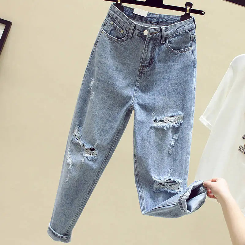 Bf1003 2021 new autumn winter fashion casual Denim Pants boyfriend hole womens jeans high waisted ripped Jeans for women