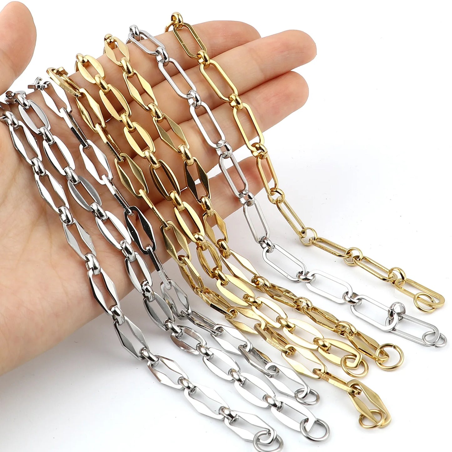 1PC 4mm New 304 Stainless Steel Link Cable Chain Bracelets For Women Men Gold Silver Color Oval Bracelet Jewelry Gift 19cm long