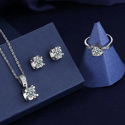 Ox Head Moissanite Diamond Jewelry set 925 Sterling Silver Party Wedding Rings Earrings Necklace For Women Bridal Sets Gift