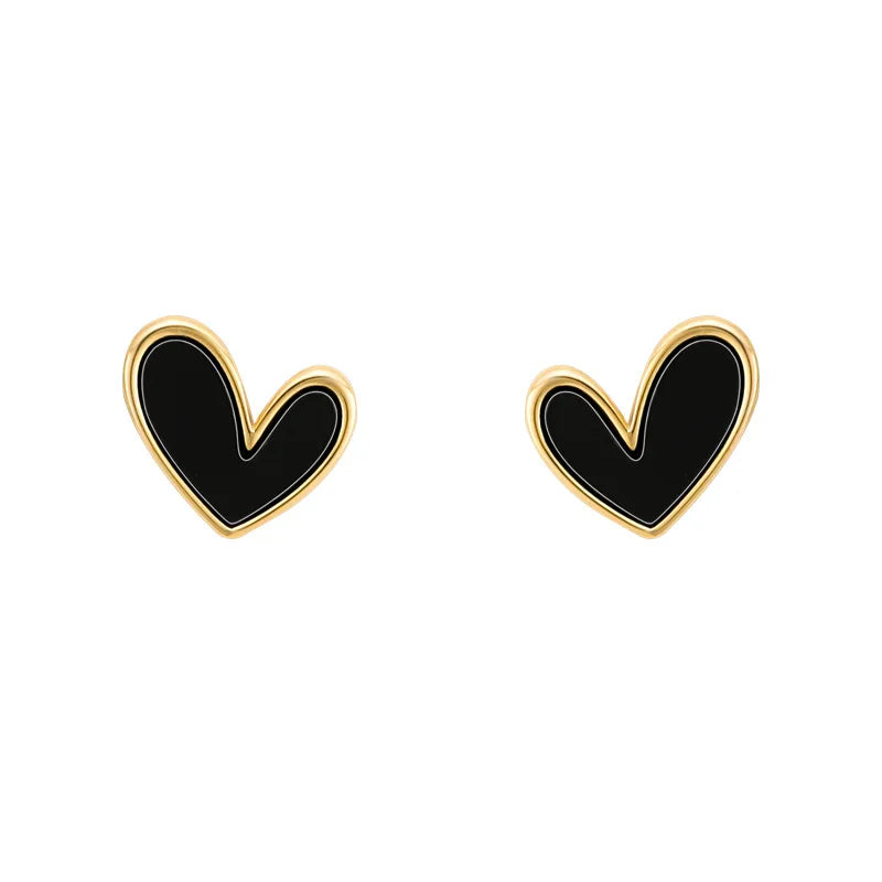 2023 Simple Small Black Heart Stud Earrings For Women Cute Girls Korean Style Love Earring Birthday Party Jewelry Wholesale