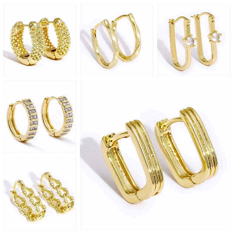 Gold Color Brass Hoop Earring,High Quality Round Hollow Out Huggie Earring,Fashion Earring For Women Party Gifts