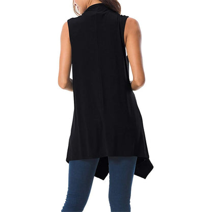 Women's Sleeveless Draped Open Front Cardigan Vest Asymmetric Hem Tops Ladies Casual Loose Vintage Long Cardigans Female Clothes