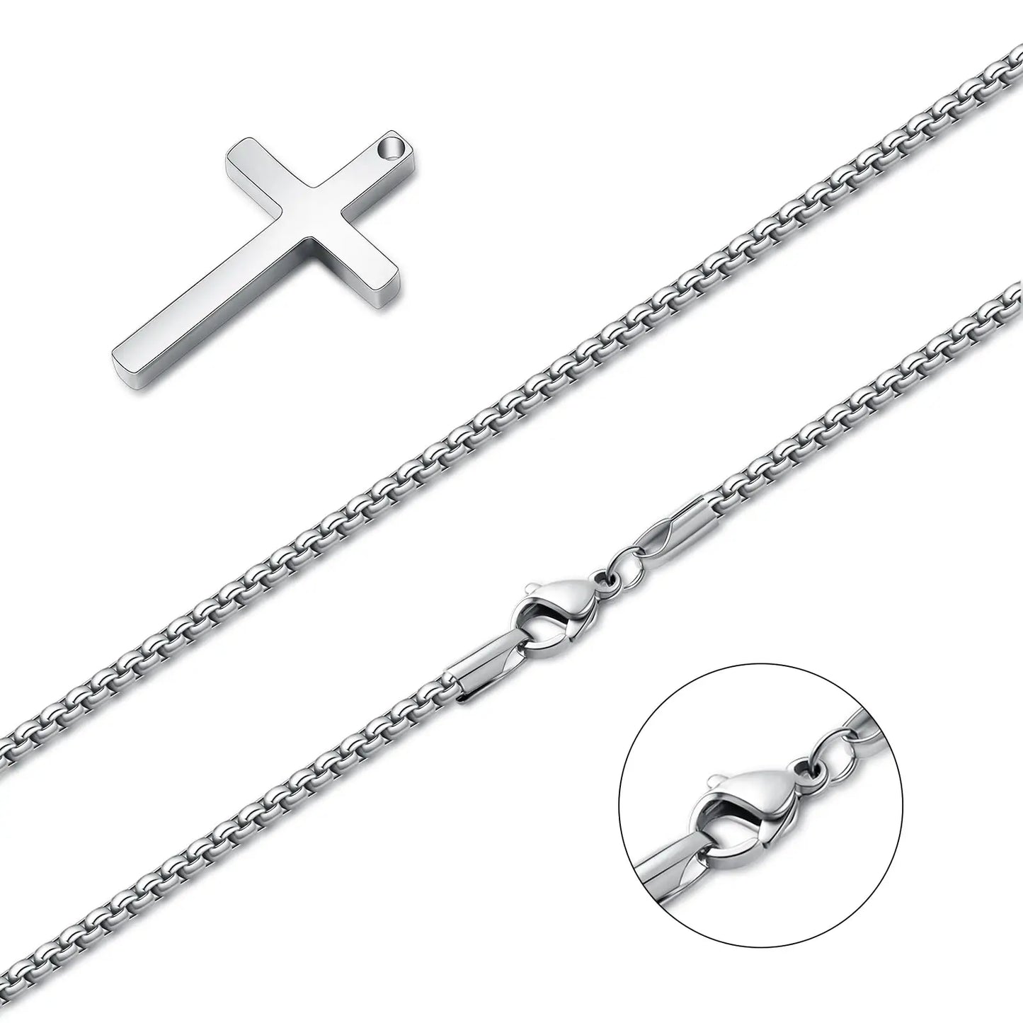 Vonmoos 16-24 Inch Silver Cross Necklace Mens Cross Necklaces with 2.5mm Cross Chain and Exquisite Stainless Steel Cross Pendant