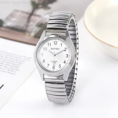 Man Women Couple Wrist Watches Stainless Steel Band Alloy Lovers Business Movement Wristwatch Elastic Strap Band Quartz Watch