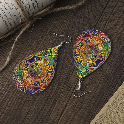 1Pair Bohemian Fashion Style PU Leather Droplet Earrings Pattern Print Men's and Women's Daily Wear Ear Jewelry Creative Persona