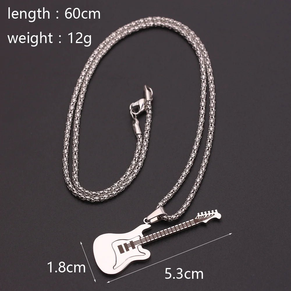 Creative Guitar Pendant Necklace Punk Clavicle Chain for Women Men Fashion Metal Sweater Chain Jewelry Accessories Gift