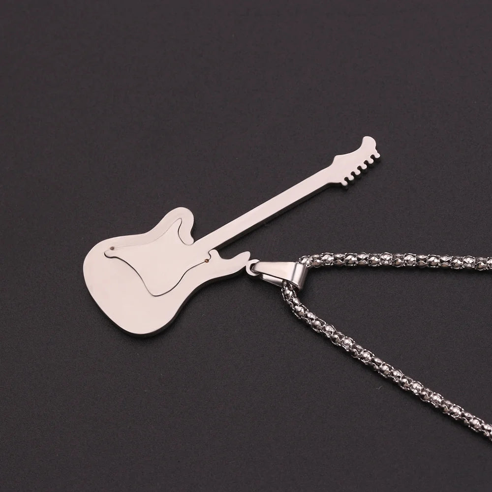 Creative Guitar Pendant Necklace Punk Clavicle Chain for Women Men Fashion Metal Sweater Chain Jewelry Accessories Gift