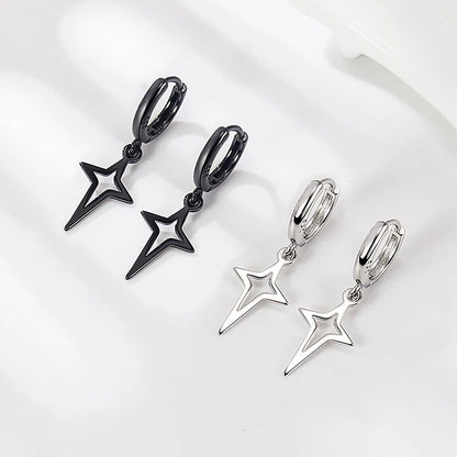 Gothic Punk Style Metal Drop Earrings Black/Silver Color Stars Cross Pendientes Fashion For Women Men Rock Jewelry