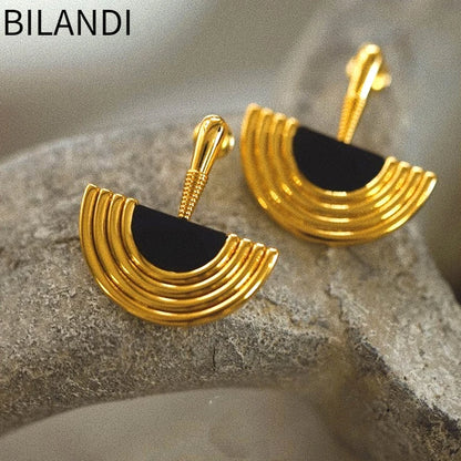 Bilandi Retro Jewelry Half Round Earrings 2023 Trend New Elegant Temparement Geometric Drop Earrings For Women Female Gift