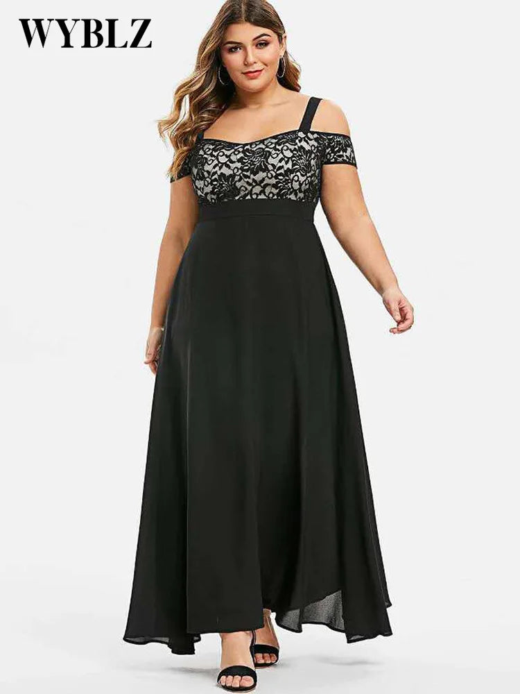 Abiti taglie forti per donna 4XL 5XL Abito in chiffon con reggicalze in pizzo con stampa floreale Abito lungo elegante da sera Abiti da festa di Capodanno