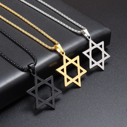 Trendy Classic Hexagram Star of David Pendant Jewish Religious Stainless Steel Necklace Men\\\\'s Casual Amulet Jewelry Gift