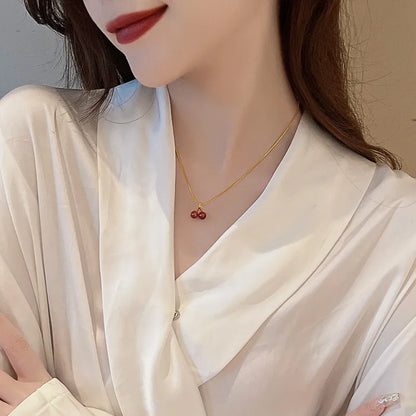 Nuova collana con ciondolo color oro ciliegia rosso vino per le donne, collana di moda, personalità, gioielli da sposa, regali di compleanno