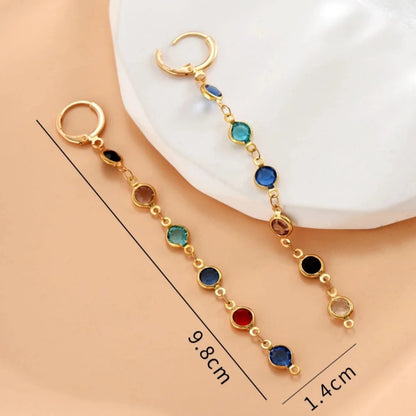 South Korea Colorful Drop Rhinestone Earstring Fashion Temperament Simple Green Round Bead Long Tassel Earrings Women's Jewelry