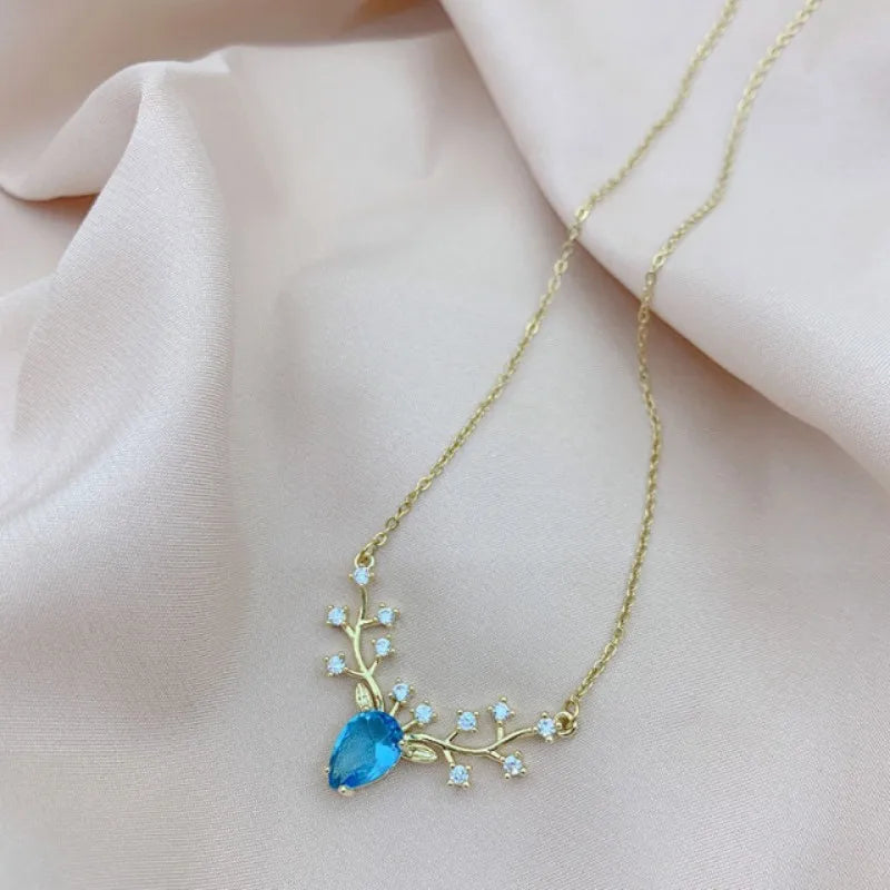 New Zircon Crystal Elk David's Deer Pendant Fashion Chain Necklace Korean Women Charm Clavicle Collar Jewelry Party Girl Gift