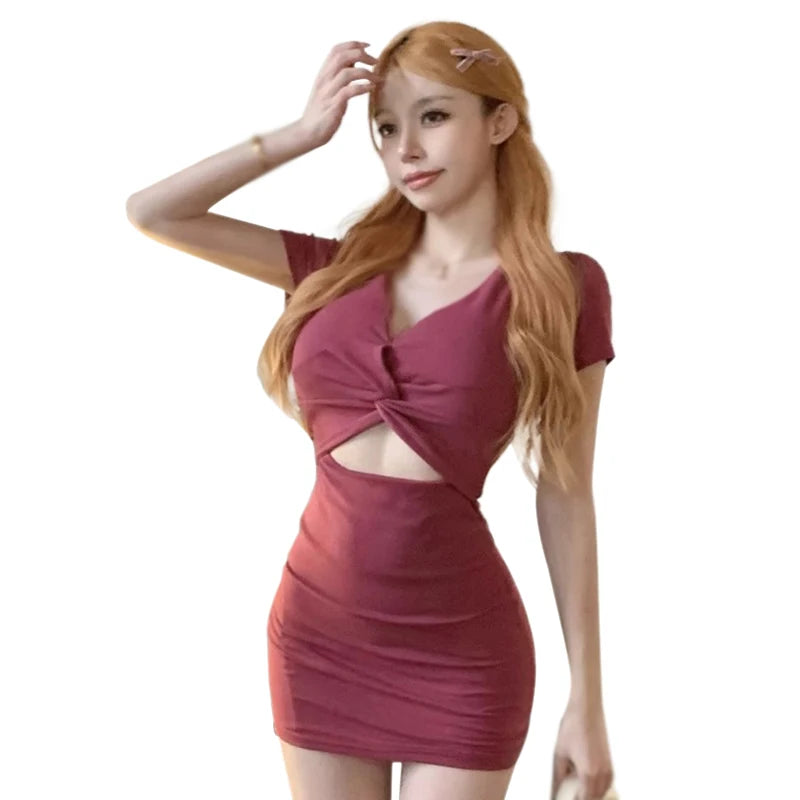 Women's Slim Dress Summer Hollow Out Slim Fashion Versatile Solid Colour