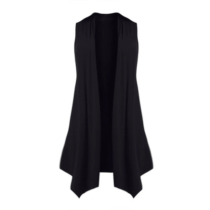 Women's Sleeveless Draped Open Front Cardigan Vest Asymmetric Hem Tops Ladies Casual Loose Vintage Long Cardigans Female Clothes