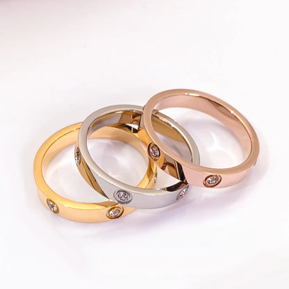 2023 Trendy Stainless Steel Rose Gold Color Love Ring for Women Men Couple Crystal Rings Luxury Brand Jewelry Wedding Ring Gift