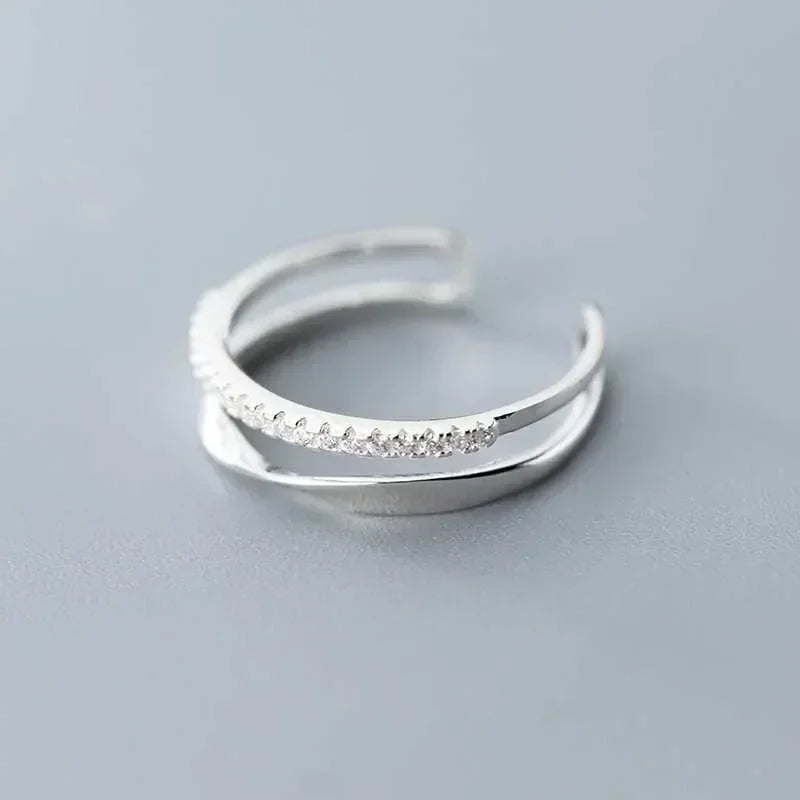 Original 925 Sterling Silver Double LInes Rings For Women  Wedding Engagement Silver Women's Vintage Ring Fine Jewelry