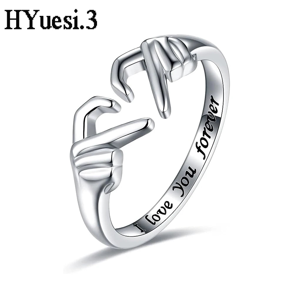 I Love You Forever Heart Claddagh Rings Couples Adjustable Open Finger Ring For Women Men Valentine'S Day Friendship Jewelry