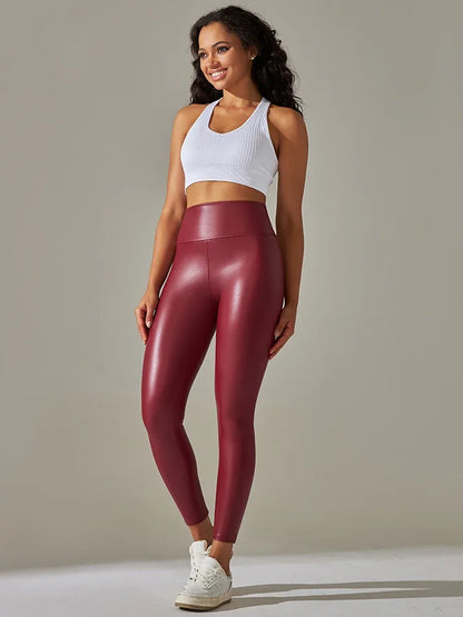 2024  Spring Sexy Fashion PU Leather Pants Women Multicolor High Waist Leather Leggings Plus Size Elastic Slim Skinny Trousers