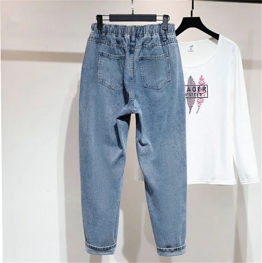 High Waist Baggy Ankle-length Straight Jeans Womens Oversize 5xl Harem Denim Pants Elastic Pantalones Casual Loose Vaqueros 2023